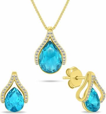 Brilio Silver - Decent Silver Jewelry Set with Turquoise Zircons SET261WAQ (Earrings. Necklace)
