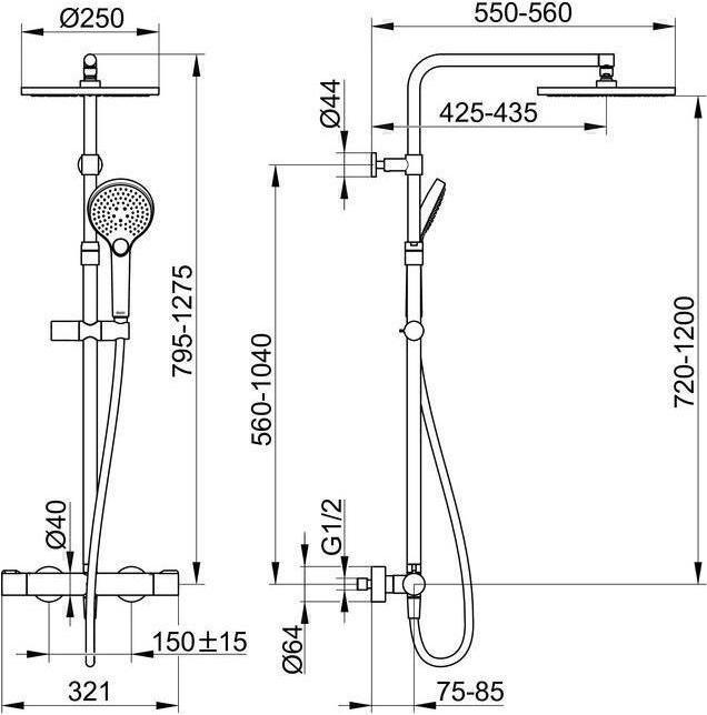 Produktbild Keuco Thermostat-Brausemischer PLAN BLUE AP, mit Kopfbrause schwarz matt