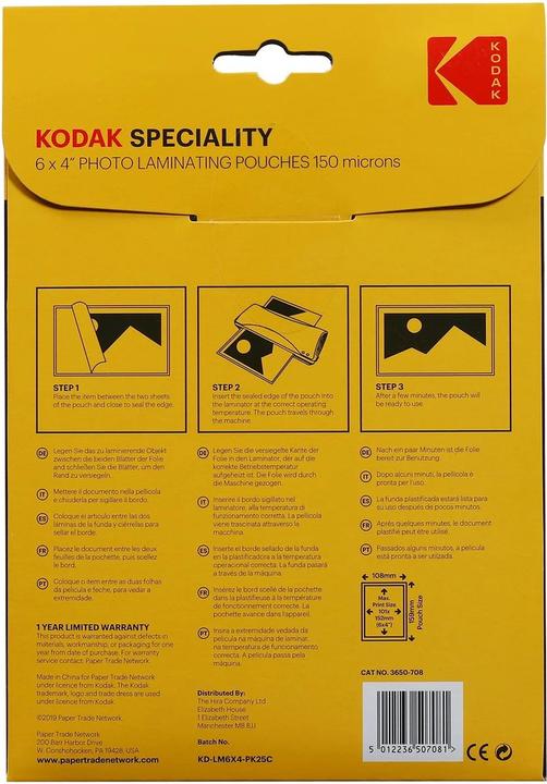 Image du produit Kodak 6 x 4 Zoll Laminierfolie 25 Stück, 150 micron (25 pièce(s), 150 µm)