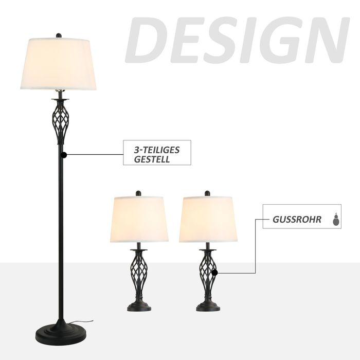 Produktbild Swisshandel24 3er-Lampenset 2 Tischlampe(ø38 x 158H cm) + 1 Stehlampe(ø30 x 62H cm) Metall, PS, Polyester, Baumwol (E27)