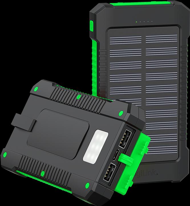 Produktbild LogiLink Solar-Powerbank 8000 mAh, Taschenlampe, 2x USB-A, grün-schwarz (8000 mAh, 10 W, 10 Wh)