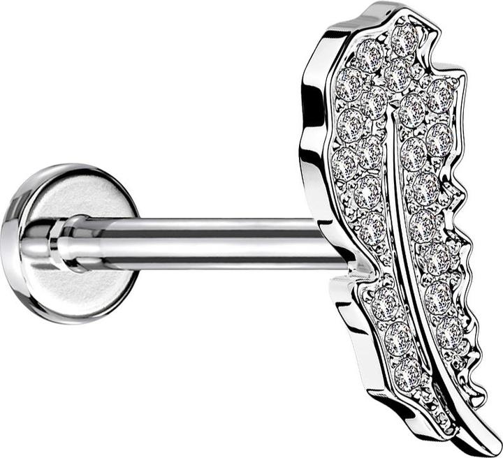 Star Piercing Micro Labret Innengewinde silber Blatt Kristalle silber (Messing, Chirurgenstahl 316L)