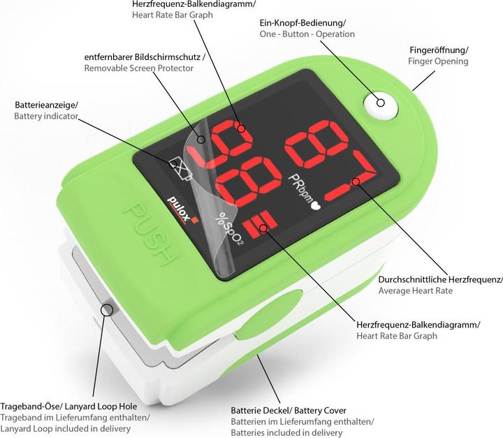 Actual product image Pulox Pulse oximeter PO-100 green
