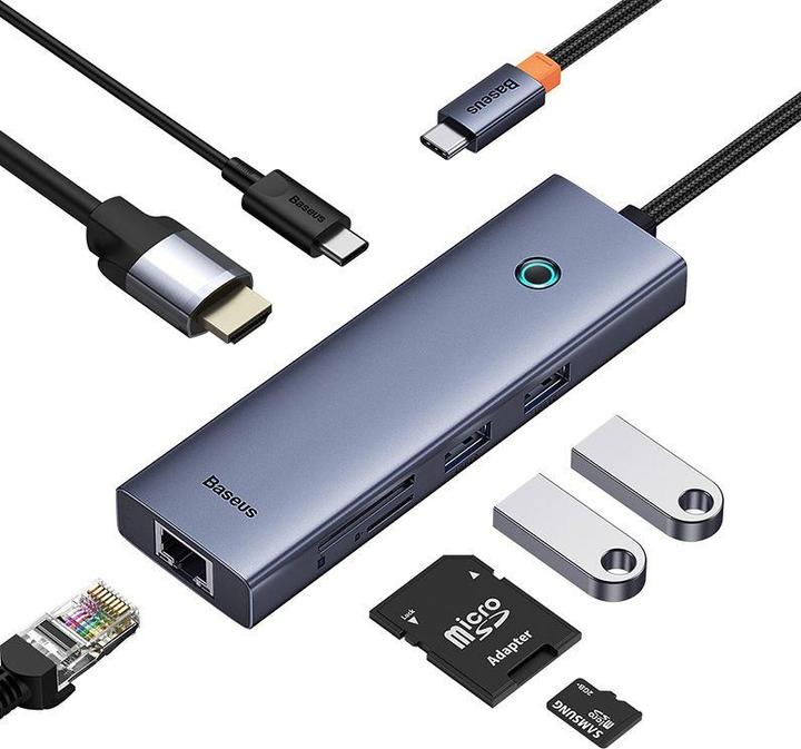 Actual product image Baseus Hub 7w1 UltraJoy 7-Port ( USB-C to 1xHDMI4K@30Hz + 2xUSB 3.0 + 1xPD +RJ45 + SD/TF3.0) (7 Ports)