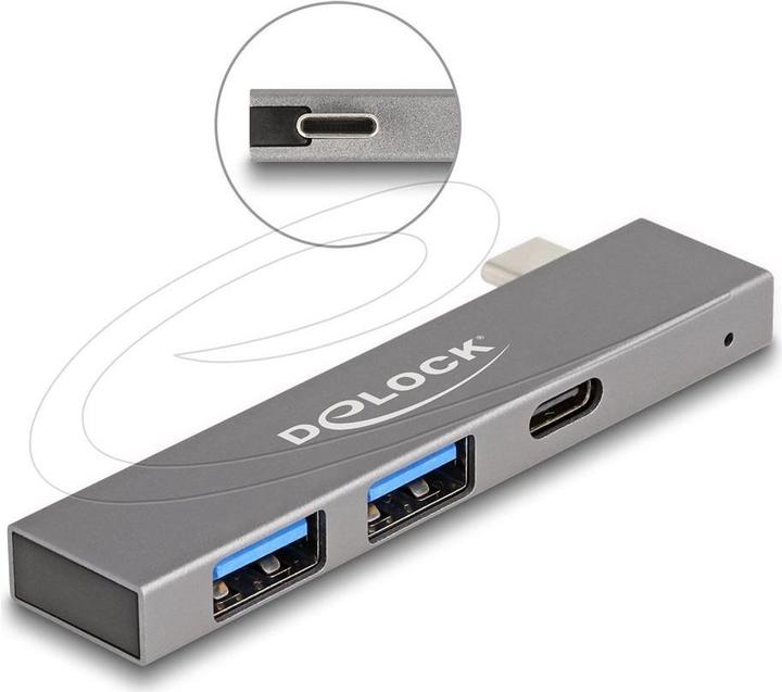 Productafbeelding Delock 3-poorts slanke USB-hub met USB Type-C naar 1 x USB 5 Gbps (USB-C, 3 Havens)