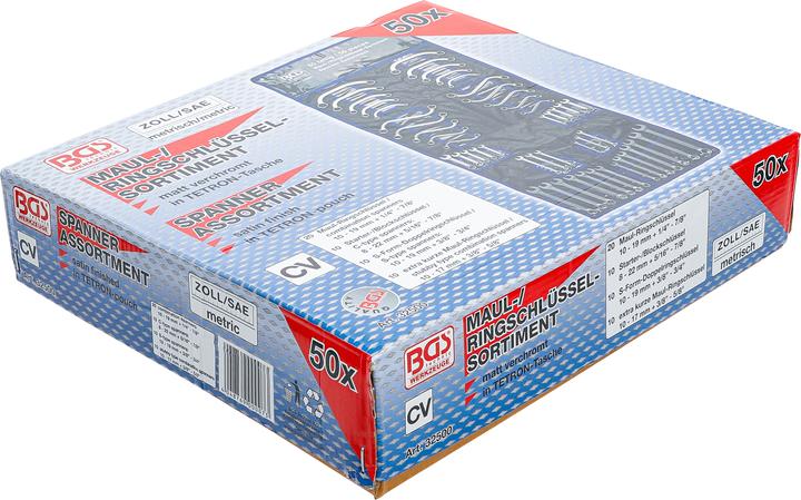 Produktbild BGS Maul-/Ringschlüsselsortiment Zollgrössen / metrisch 50-tlg.