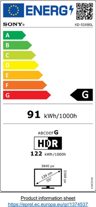 Energy Label Sony KD-55X80L (55", X80L, LED, 4K, 2023)