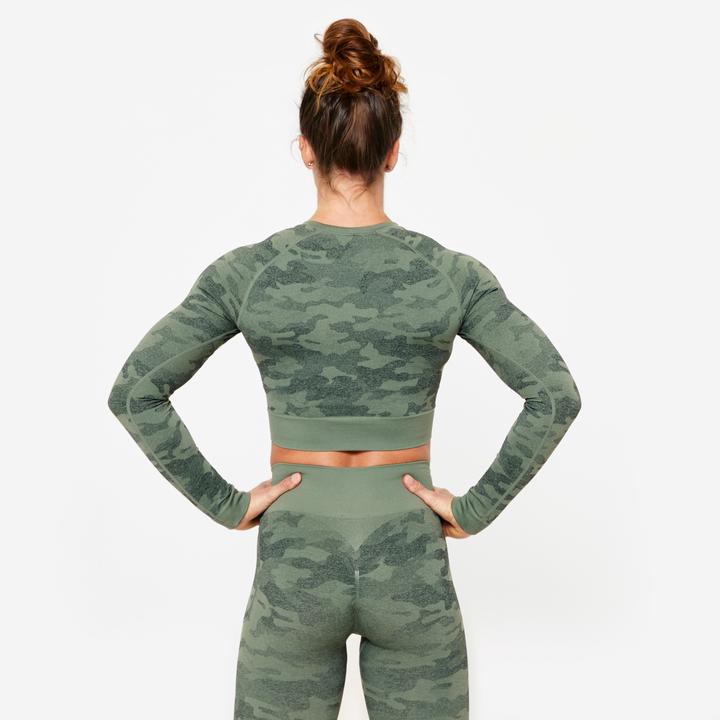 Domyos Langarmshirt Crop Top Damen - grün (S)