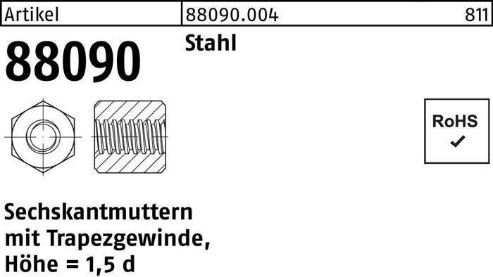 Produktbild Sechskantmutter R 88090 m.Trapezgewinde TR16x4-SW27x24 Stahl Höhe=1,5d (M16)