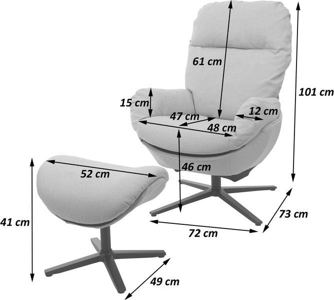 Produktbild Mendler Relaxsessel + Hocker HWC-L12, Fernsehsessel Wippfunktion, drehbar, Metall Stoff/Textil - dunkelgrau