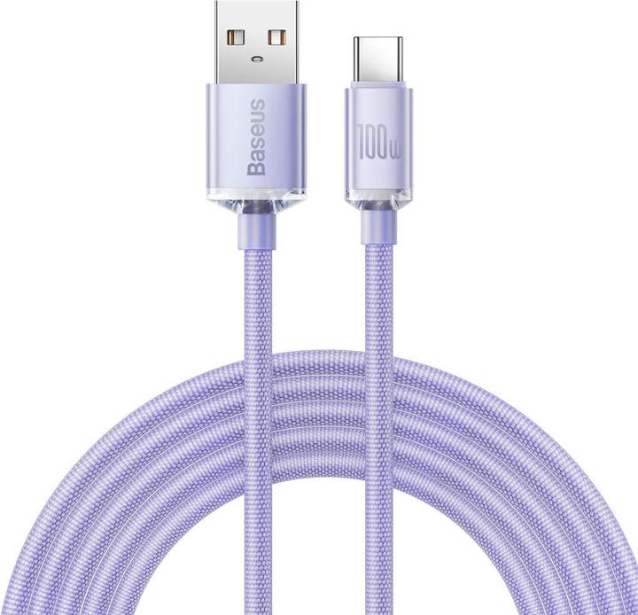 Actual product image Baseus Crystal Shine Series Fast Charging Data Cable USB to Type-C 100W 2m Purple (2 m, USB 2.0, 100 W)