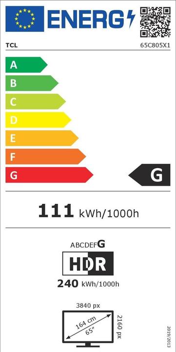 Label énergétique TCL 65C805 (65", Mini-LED, 4K, 2023)