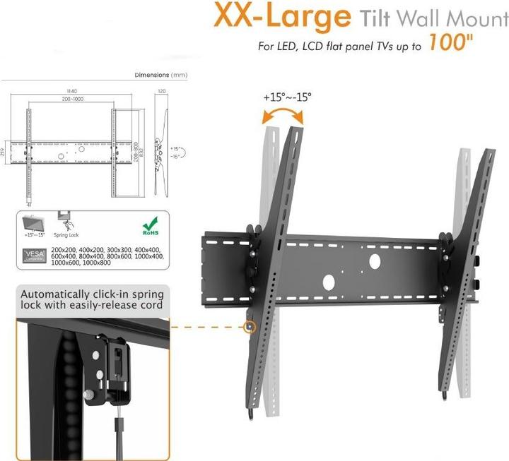 Produktbild equip 152,4cm 60Zoll-254cm 100Zoll Tilt Curved TV Wall Mount Bracket (Wand, 100", 100 kg)