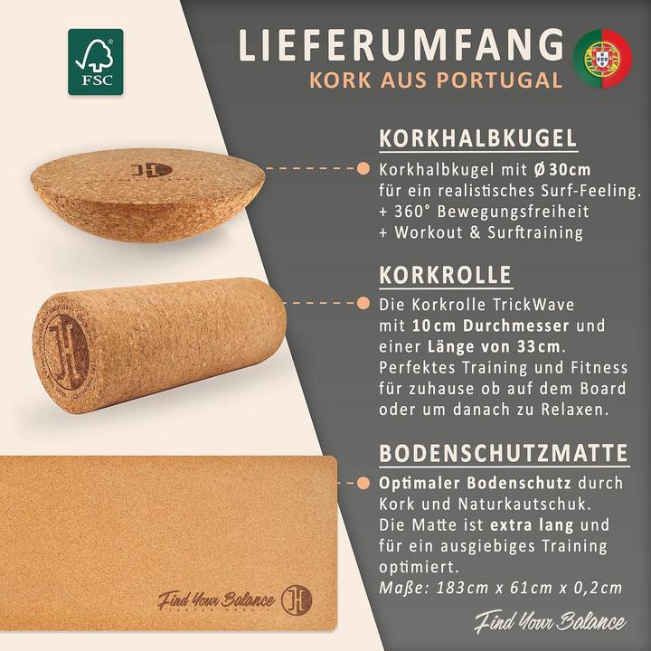 Produktbild Jucker Hawaii Balance Board mit Rolle und Korkhalbkugel