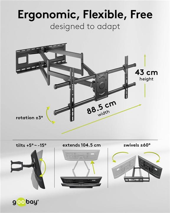 Image du produit Goobay Support TV mural Pro FULLMOTION XL WideRange 43-90z ciseaux rotatif/incliné 80kg (Mur, 90", 80 kg)