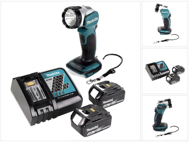 Immagine prodotto Makita DML 802 RM Lampada batteria 18 V Li-Ion per batterie 14,4 e 18 V + 2 batterie 4,0 Ah + caricatore (180 lm)