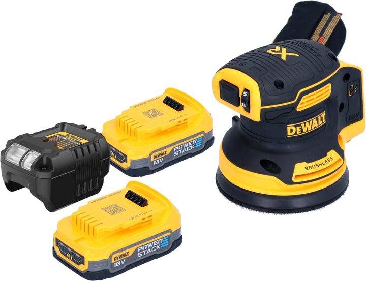 Produktbild DeWalt DCW 210 E2 Akku Exzenterschleifer 18 V 125 mm Brushless + 2x Powerstack Akku 1,7 Ah + (Exzenterschleifer)