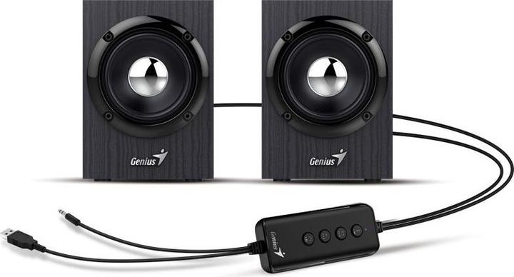 Actual product image Genius Computer speaker SP-HF385BT, 2.0, 4 W, black, volume control, BT, wood, 3.5 mm