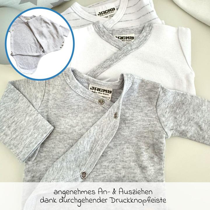 Immagine prodotto Jacky Baby Body avvolgente a manica lunga 3 pezzi - grigio melange, body per bambini a righe e body avvolgenti (62, 68)