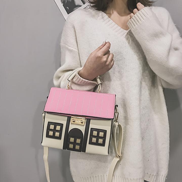 Actual product image Only-Bags.Store Charming messenger bag in the shape of a house - faux leather crossbody purse with geometric pattern