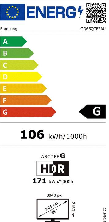 Energy Label Samsung 65" QLED Q7F2 4K Vision AI Smart TV (2025) (65", Q7F, QLED, 4K, 2025)