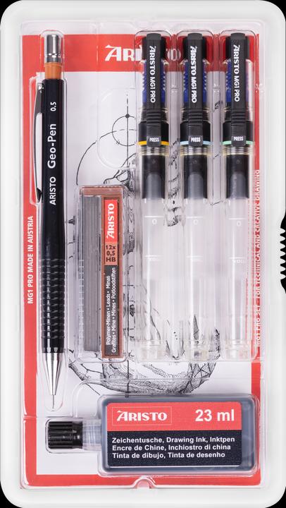 Image du produit Aristo Set de stylos à encre mg1 College Set 3 stylos 0,25/0,35/0,50mm (Transparent / Noir, 3 x)
