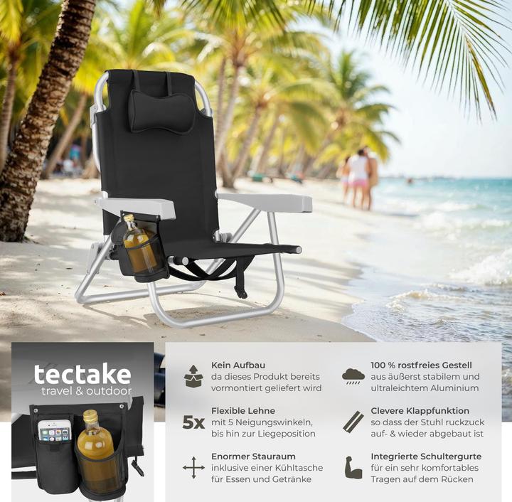 Image du produit tectake chaise de plage Coral, pliable avec fonction sac à dos