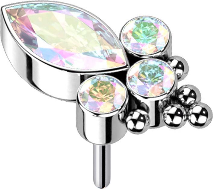Star Piercing Ovaler Kristall multicolor und drei Kristalle multicolor (Titan G23, ohne Messing)