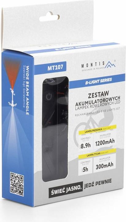 Image du produit Montiss Zestaw akumulatorowych lampek rowerowych LED MT107 (270 lm)