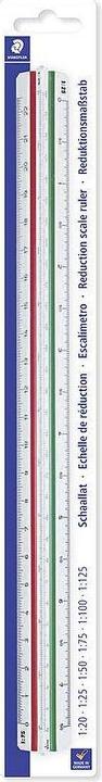 Actual product image Staedtler Mars 561 98-1BK triangular scale, white plastic, coloured fillets, embossed graduation (36.60 cm)
