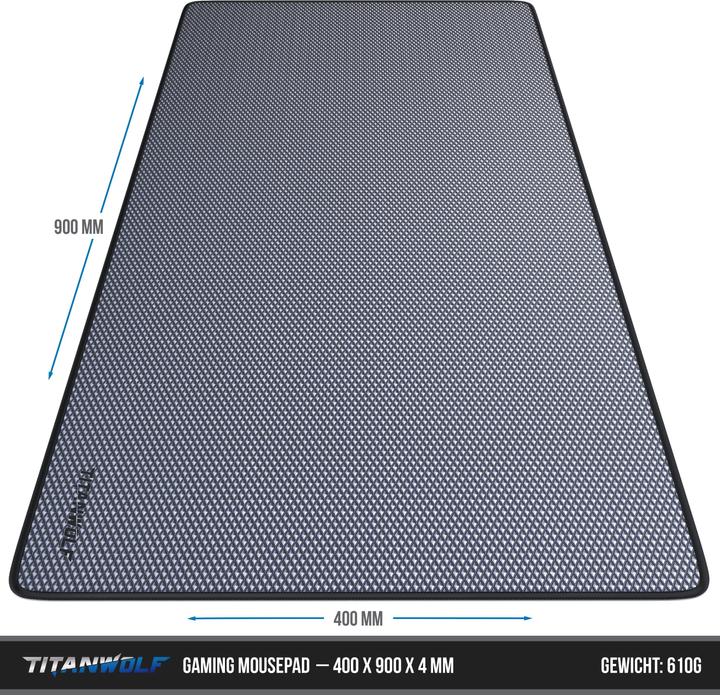 Actual product image Titanwolf Gaming mouse pad XXL, smooth fabric, speed mouse mat 900 x 400mm large surface, diamond motif (Wide)