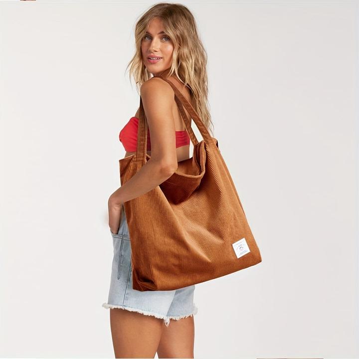 Immagine prodotto Only-Bags.Store Borsa a tracolla in velluto a coste, tote bag monocromatica minimalista, borsetta portaoggetti in