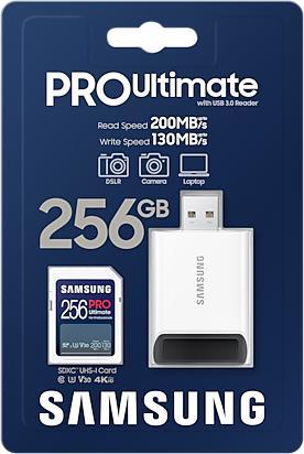 Produktbild Samsung PRO Ultimate mit USB-Cardreader (256 GB, SDXC, U3, UHS-I)