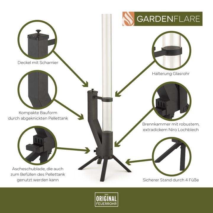 Produktbild Gardenflare Feuerrohr – elegante Edelstahl Feuersäule und Pelletfackel - silber