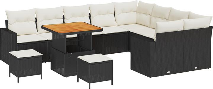 Produktbild VidaXL 12-teiliges Garten Sofa Set mit Kissen Schwarz Poly Rattan Akazie