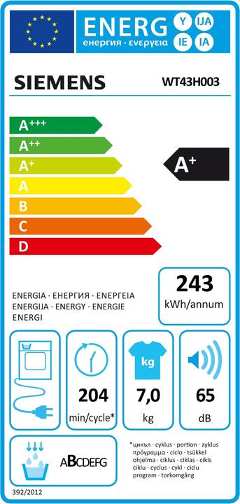 Energie-Label Siemens WT43H003 (7 kg, Rechts, EU-Stecker)
