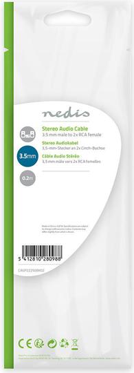 Image du produit Nedis Câble audio stéréo, 3,5 mm, 2X RCA femelles (0.20 m, RCA)