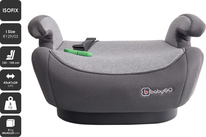 Produktbild BabyGo - Kinder-Sitzerhöhung - Bursa IV - hellgrau - Gruppe 2/3 (Kindersitzerhöhung, ECE R129/i-Size Norm)