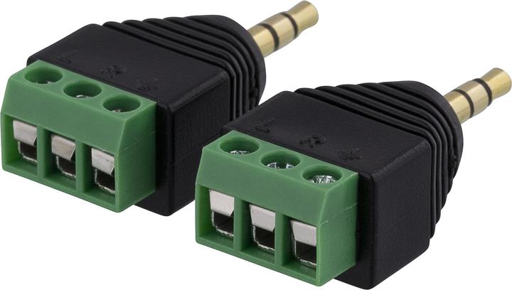 Produktbild Deltaco 3-pin Terminal block to 3.5mm 2-Pack Screw fix 3.5mm male (0.01 m)