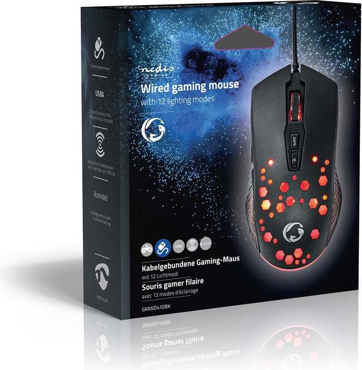 Actual product image Nedis Gaming Mouse | Wired | 800 / 1200 / 2400 / 3200 / 4800 / 7200 dpi | Adjustable DPI | Anz (Cable)