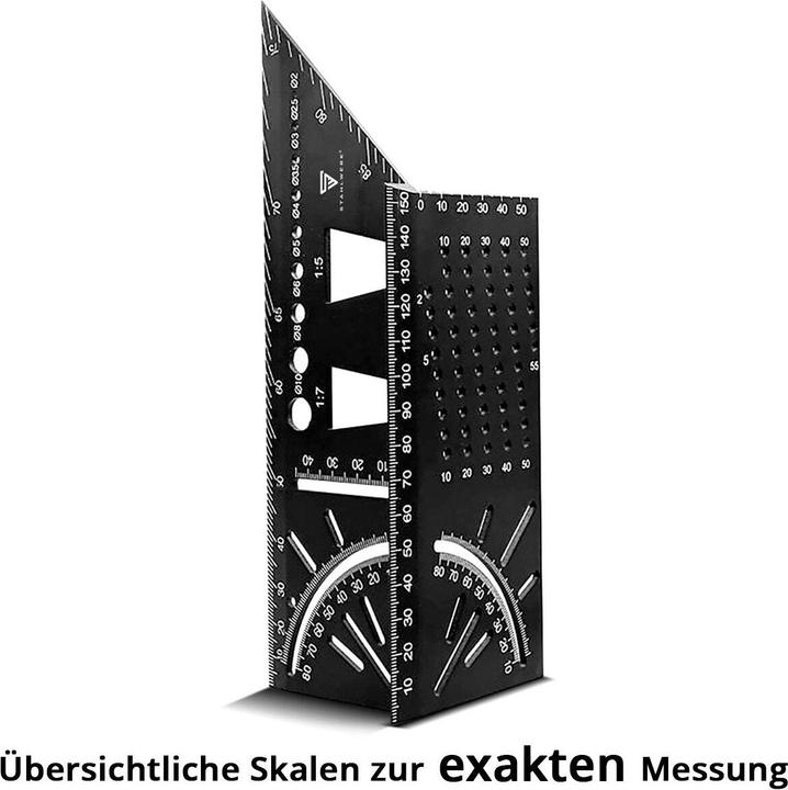 Produktbild Stahlwerk 2er Set Gehrungswinkel-Lineal mit Anschlag und Bohrlehre 3D-Winkel Gehrmass