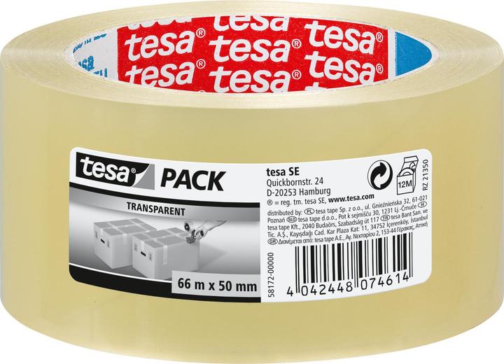Produktbild tesa Standard-Packband 66 M x 48 mm, Klar (48 mm)