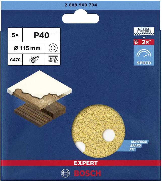 Actual product image Bosch Professional Zubehör Expert C470 Sandpaper with 8 holes for random orbital sander, 115 mm, G 40, 5 pcs. (40)