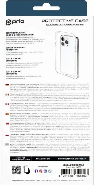 Immagine prodotto prio Custodia protettiva per iPhone 11 Pro Max (6,5 pollici) trasparente (Apple iPhone 11 Pro Max)