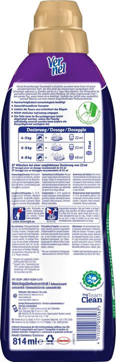 Immagine prodotto Vernel Ammorbidente Aromatherapy Dreamy Lotus Blossom 37 WL 814 ml (37 Cicli di lavaggio, Detergente liquido)