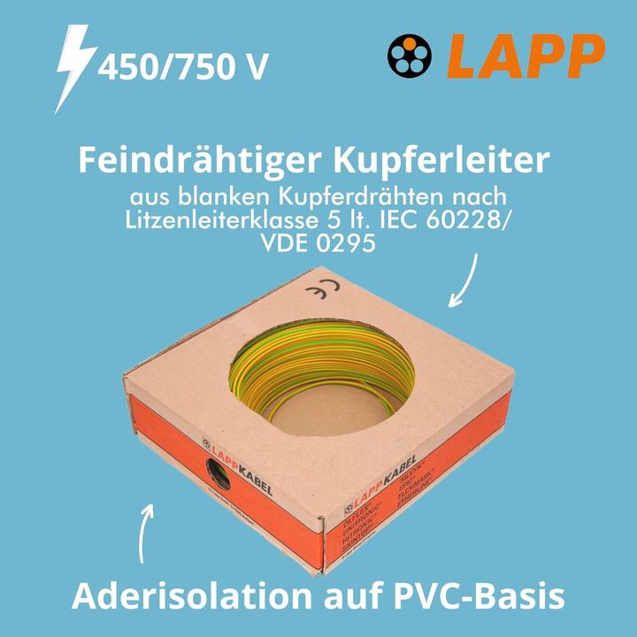 Produktbild Lapp Litze H07V-K 1 x 6 mm² Grün-Ge (100 m)