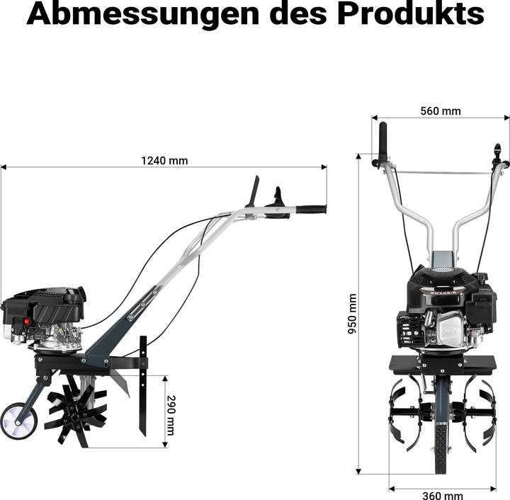 Produktbild Wiltec Benzin Bodenhacke 36cm Gartenhacke mit Motor 144ccm Motorhacke Bodenfräse