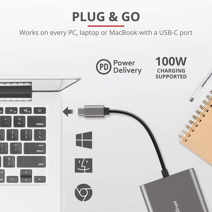 Immagine prodotto Trust Dalyx - USB 3.2 Gen 1 (3.1 Gen 1) Type-C - HDMI - USB 3.2 Gen 1 (3.1 Gen 1) Type (USB-C, 3 Porti)