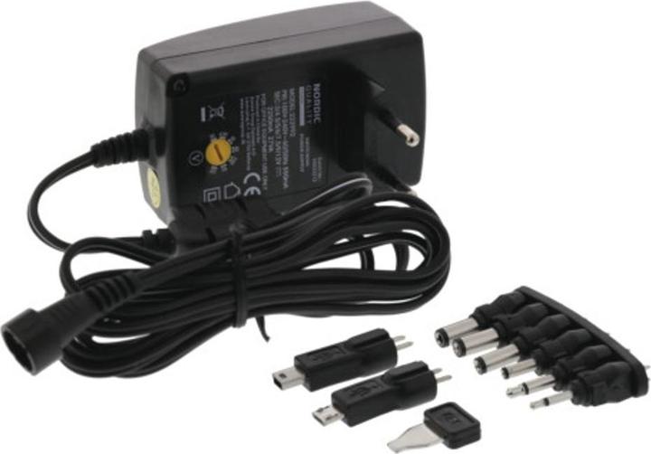 Actual product image Deltaco AC/DC universal plug-in adapter, 2250mAh