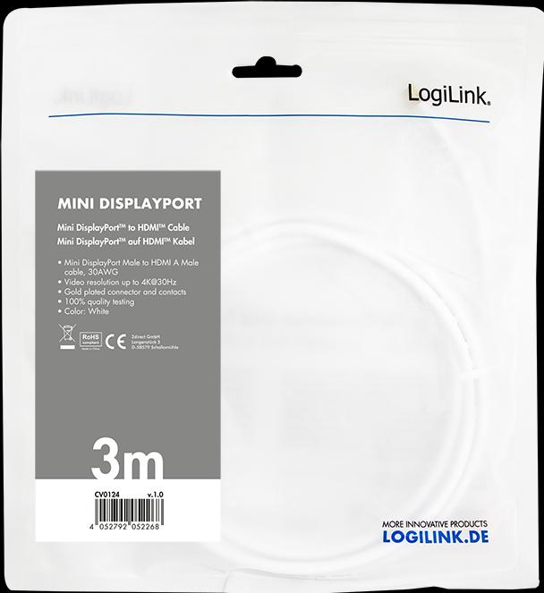 Image du produit LogiLink Mini DisplayPort — HDMI (Typ A) (3 m, DisplayPort)